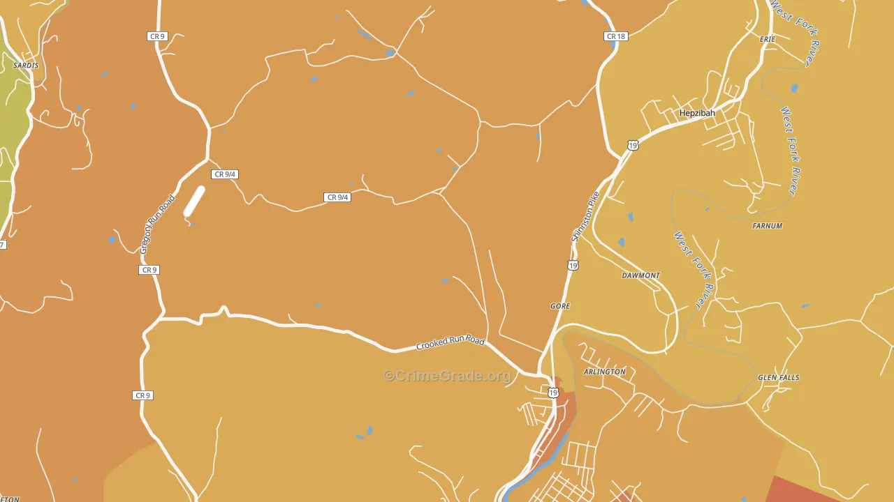 Gore, WV Map of Vehicle Theft Rates