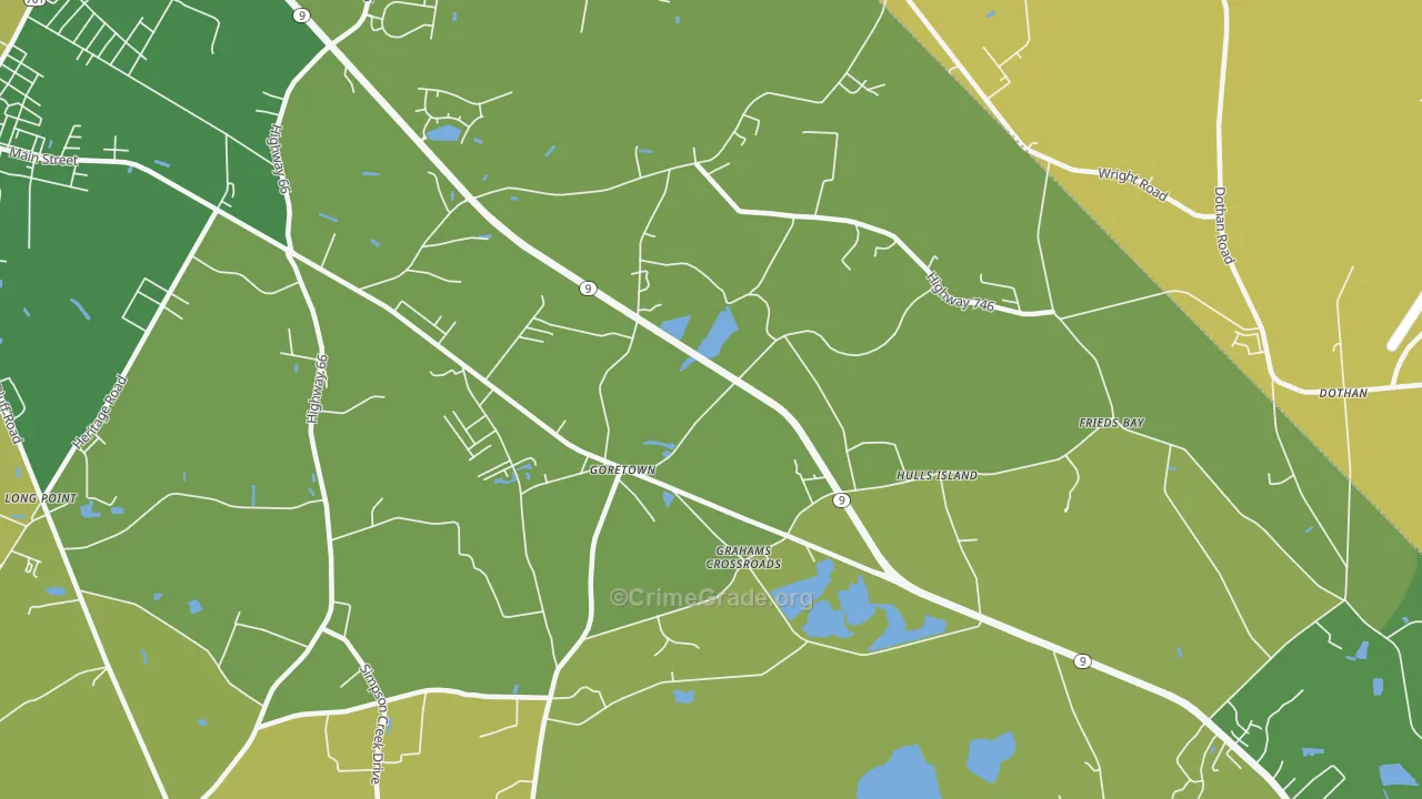 Goretown, SC Map of Vehicle Theft Rates