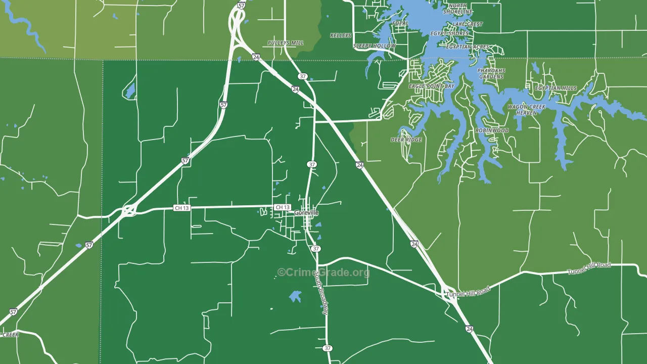 Goreville, IL Map of Vehicle Theft Rates