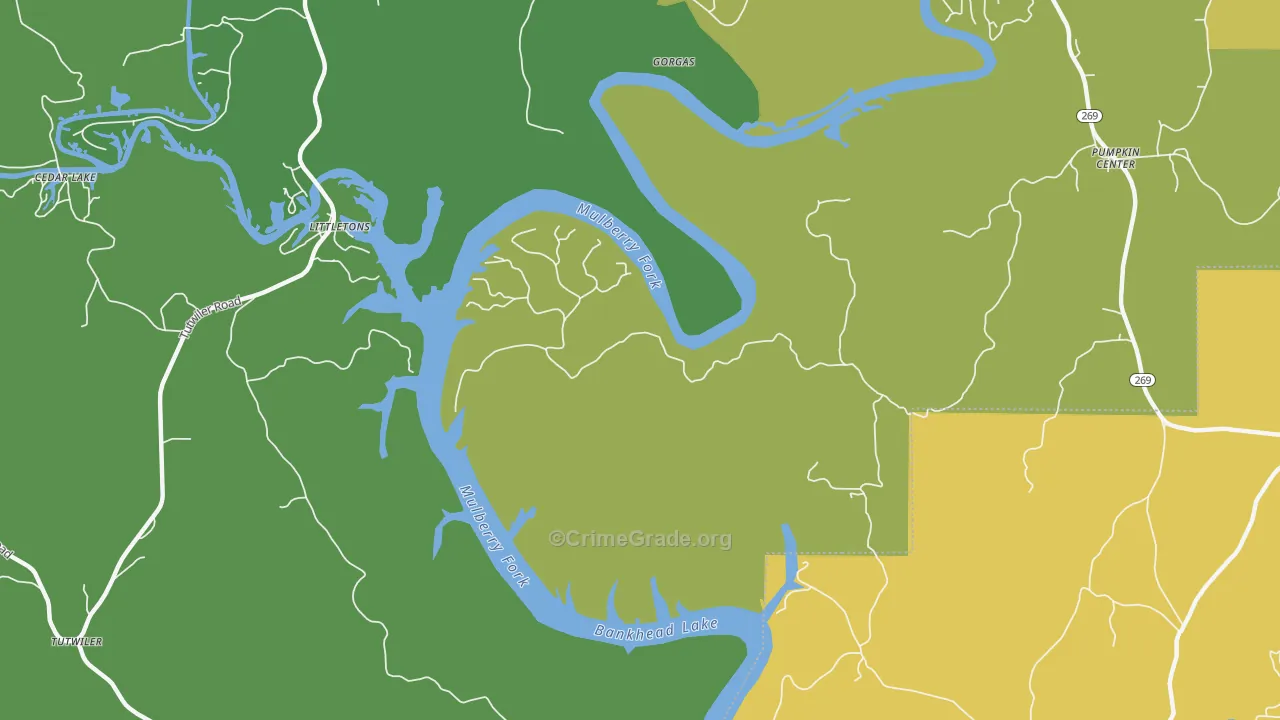 Gorgas, AL Map of Vehicle Theft Rates