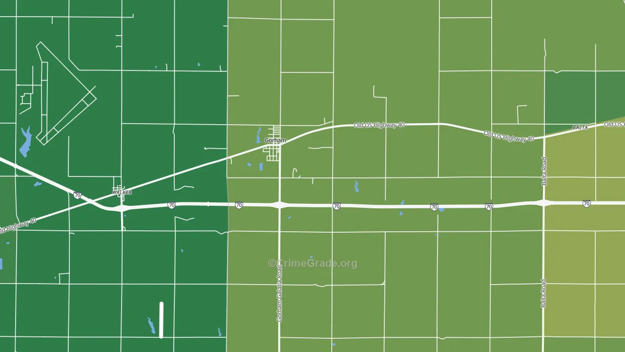 Gorham, KS Map of Vehicle Theft Rates