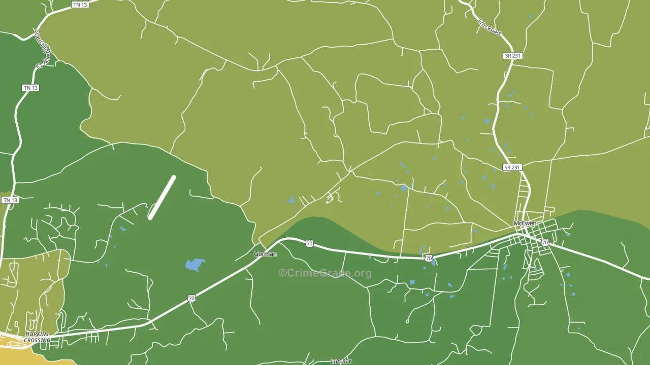 Gorman, TN Map of Vehicle Theft Rates