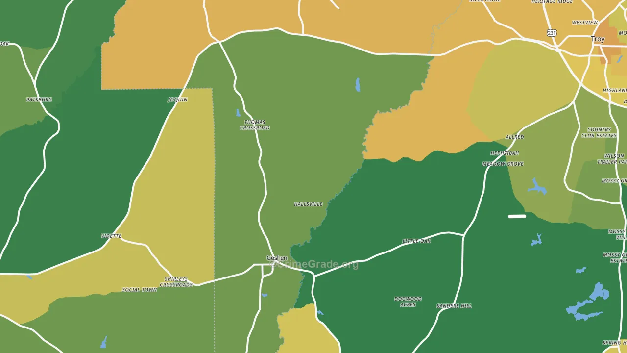 Goshen, AL Map of Vehicle Theft Rates