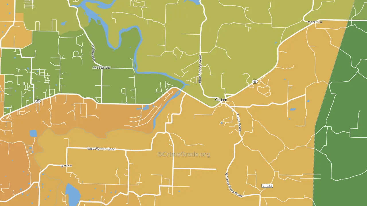 Goshen, AR Map of Vehicle Theft Rates