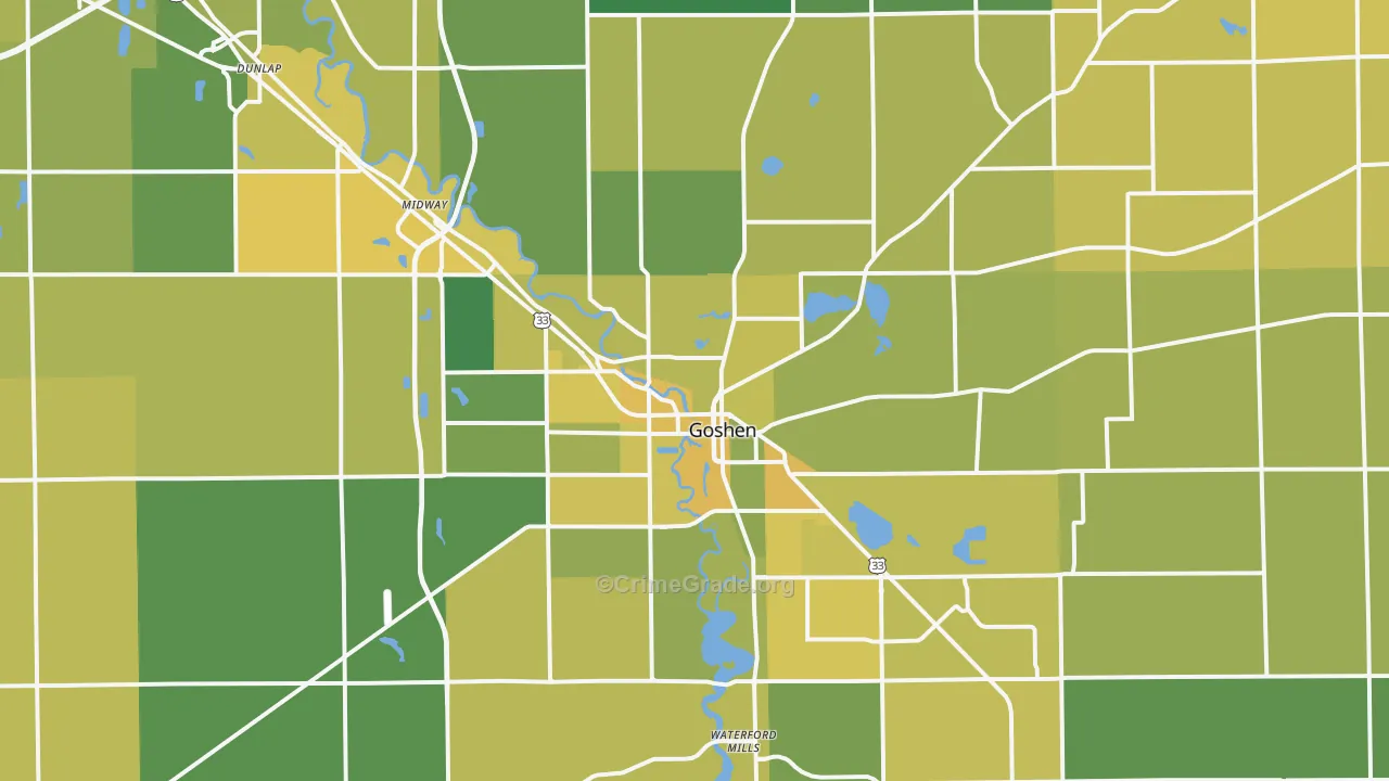 Goshen, IN Map of Vehicle Theft Rates