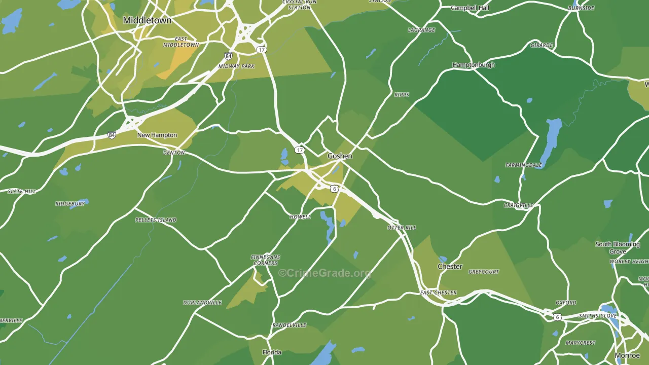 Goshen, NY Map of Vehicle Theft Rates