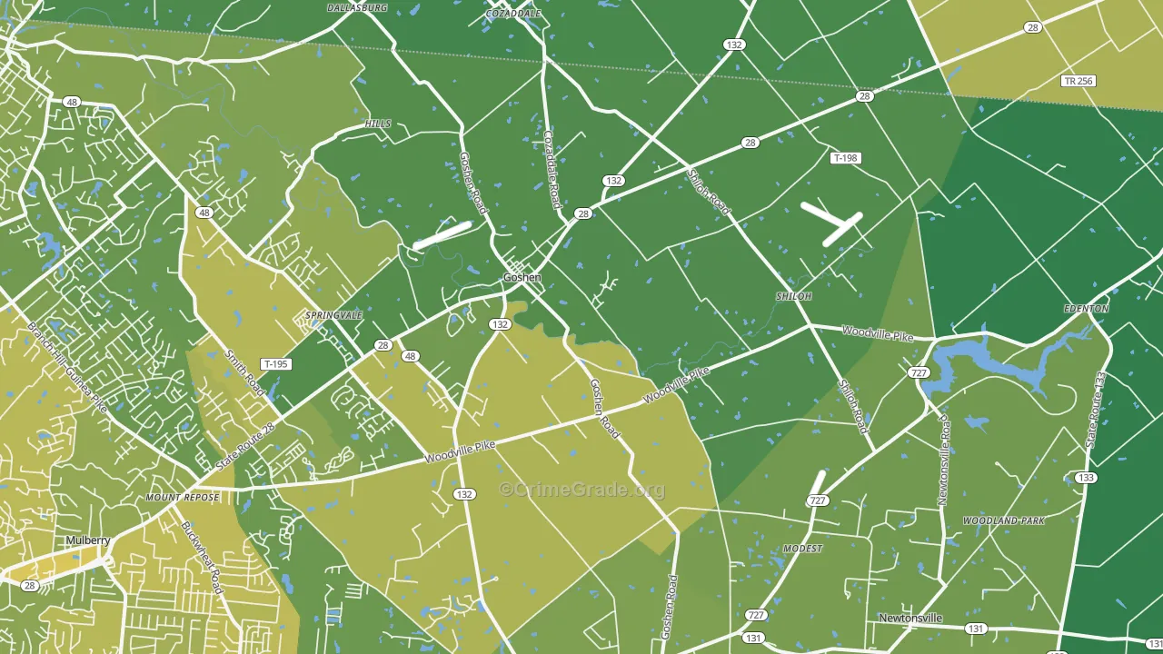 Goshen, OH Map of Vehicle Theft Rates