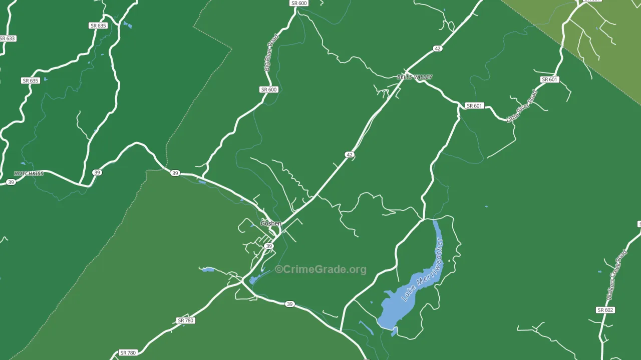Goshen, VA Map of Vehicle Theft Rates