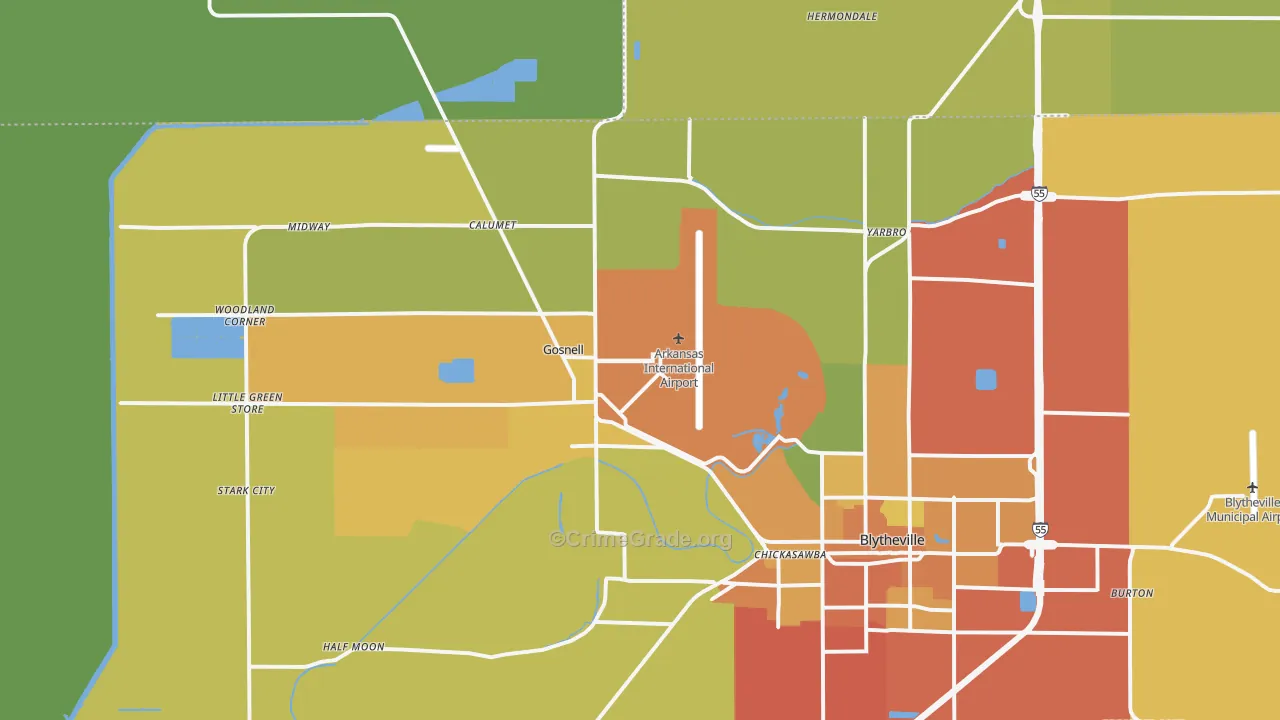 Gosnell, AR Map of Vehicle Theft Rates