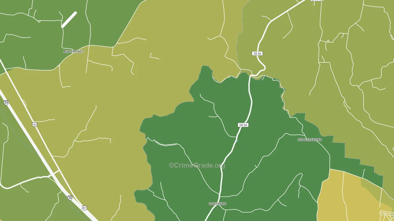Gossburg, TN Map of Vehicle Theft Rates