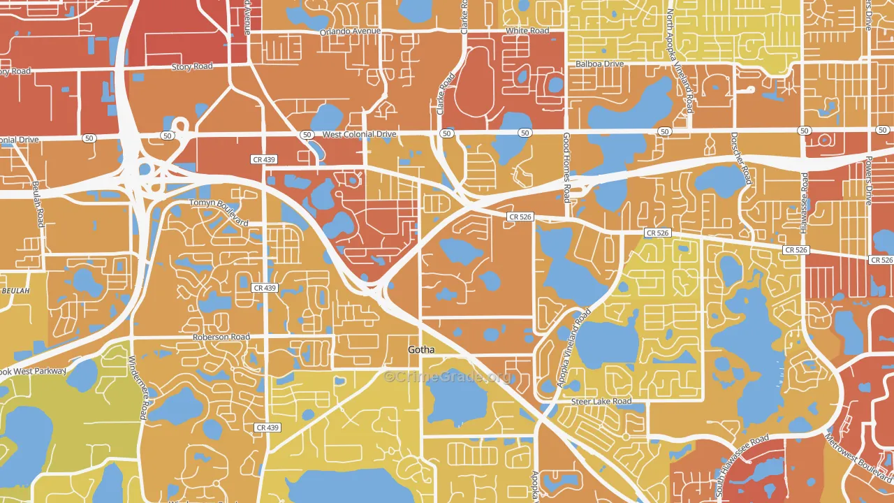 Gotha, FL Map of Vehicle Theft Rates