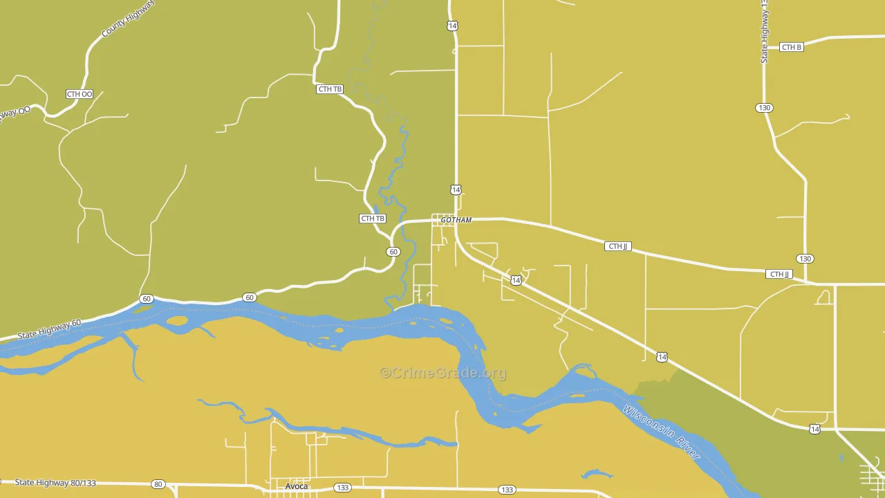 Gotham, WI Map of Vehicle Theft Rates