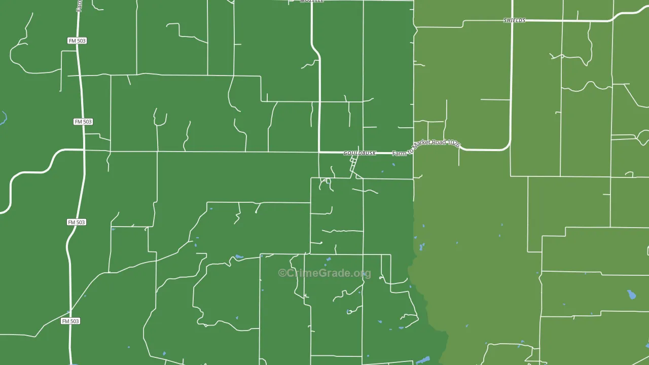 Gouldbusk, TX Map of Vehicle Theft Rates