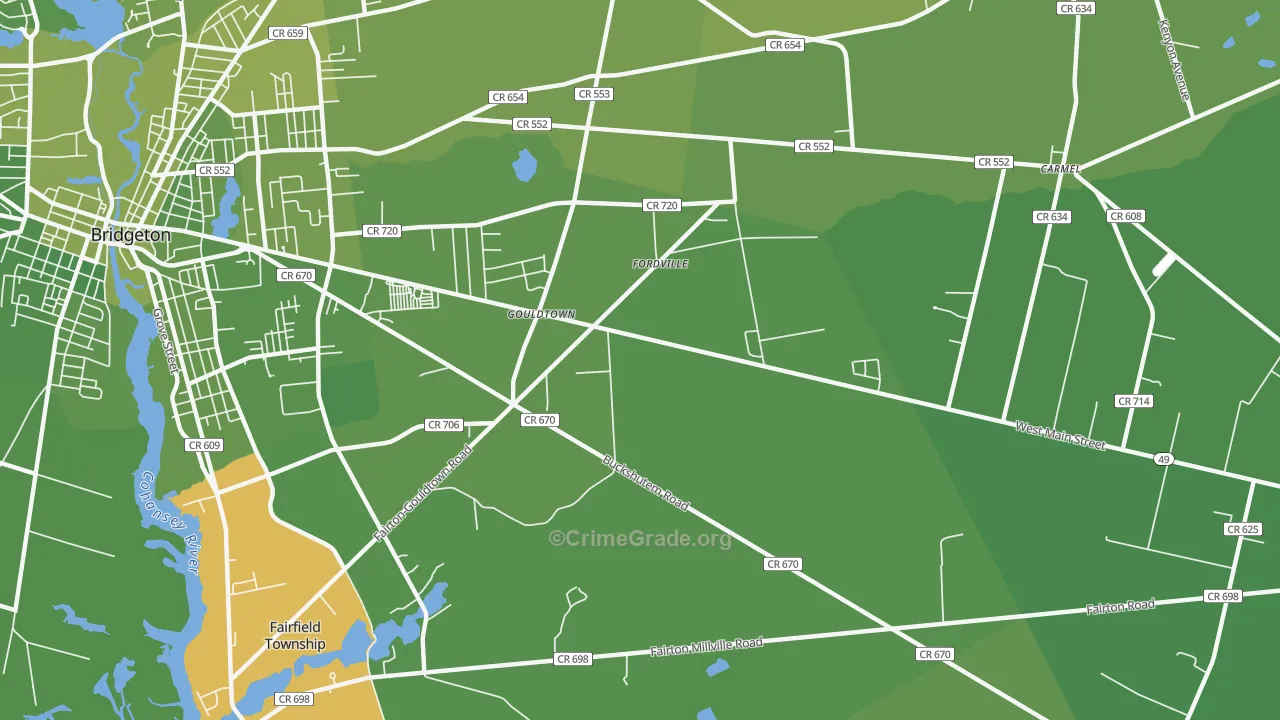 Gouldtown, NJ Map of Vehicle Theft Rates