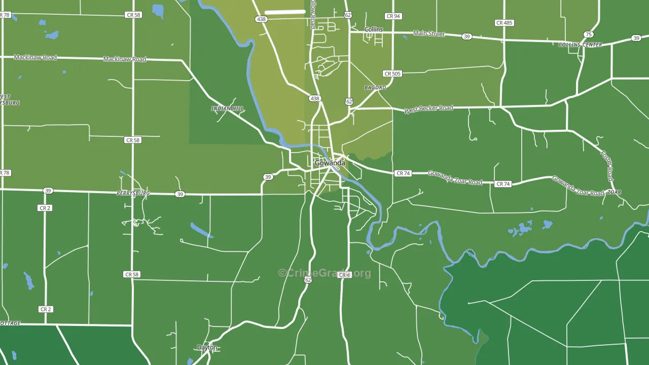 Gowanda, NY Map of Vehicle Theft Rates