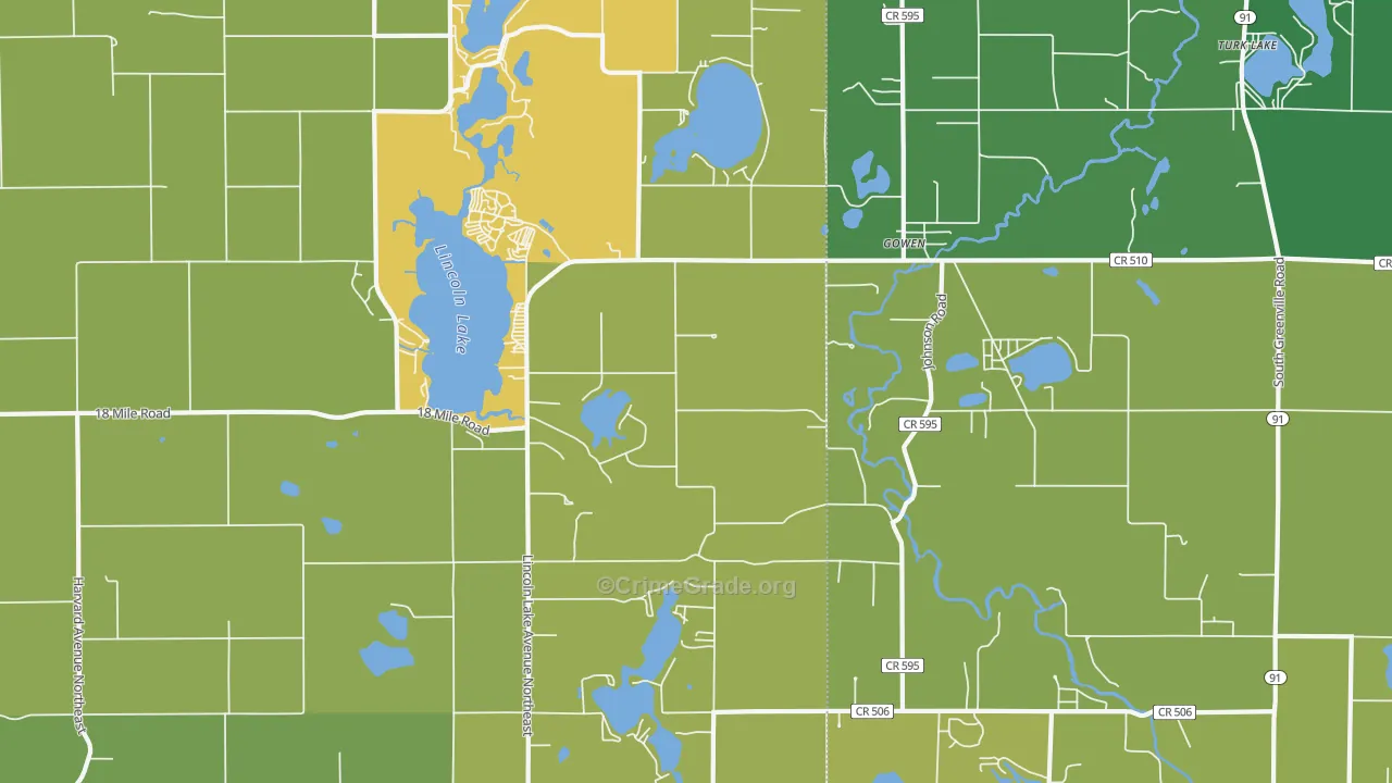 Gowen, MI Map of Vehicle Theft Rates