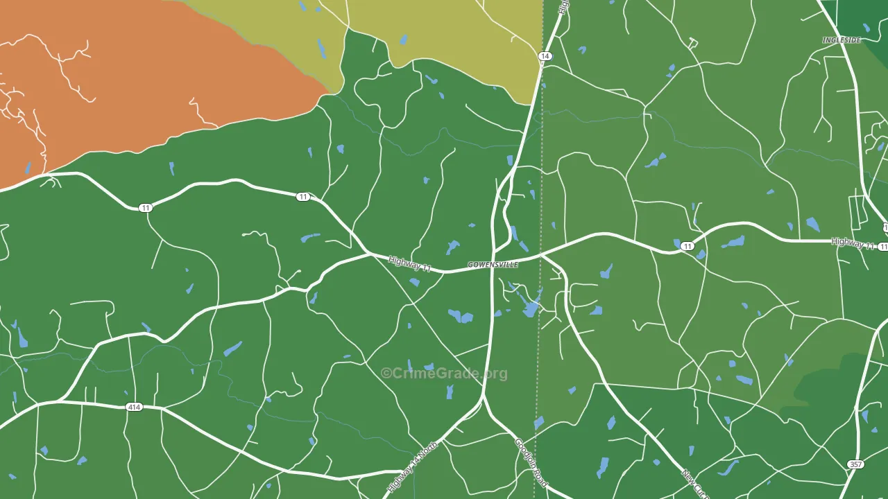 Gowensville, SC Map of Vehicle Theft Rates