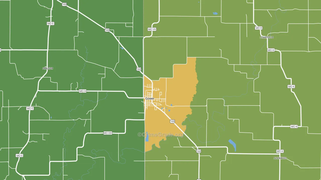 Gower, MO Map of Vehicle Theft Rates