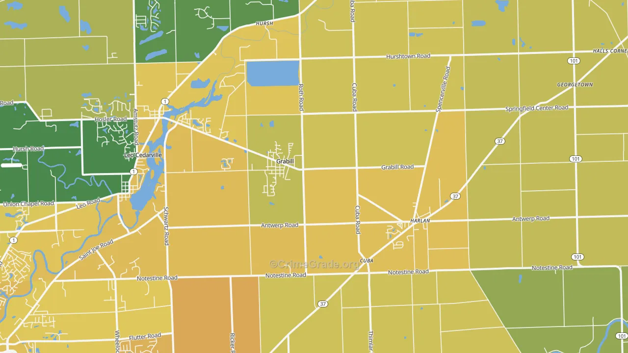 Grabill, IN Map of Vehicle Theft Rates