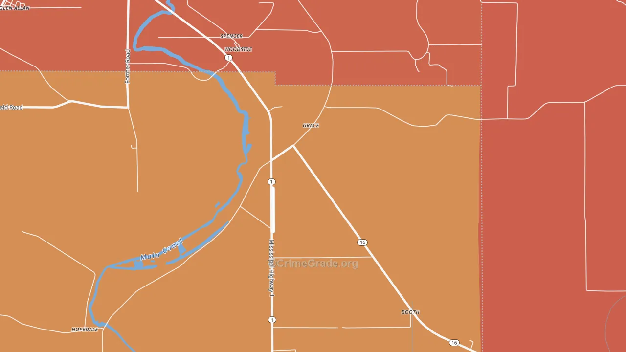 Grace, MS Map of Vehicle Theft Rates