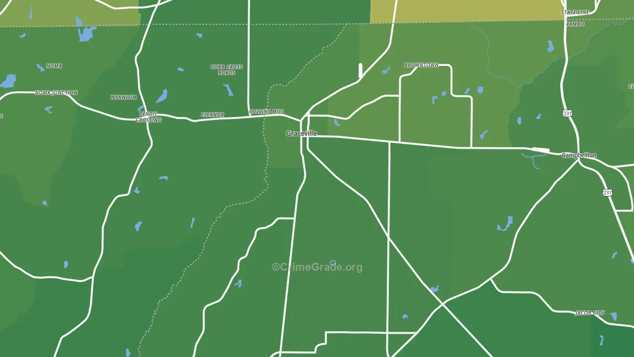 Graceville, FL Map of Vehicle Theft Rates