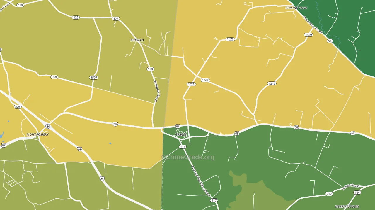 Gracey, KY Map of Vehicle Theft Rates