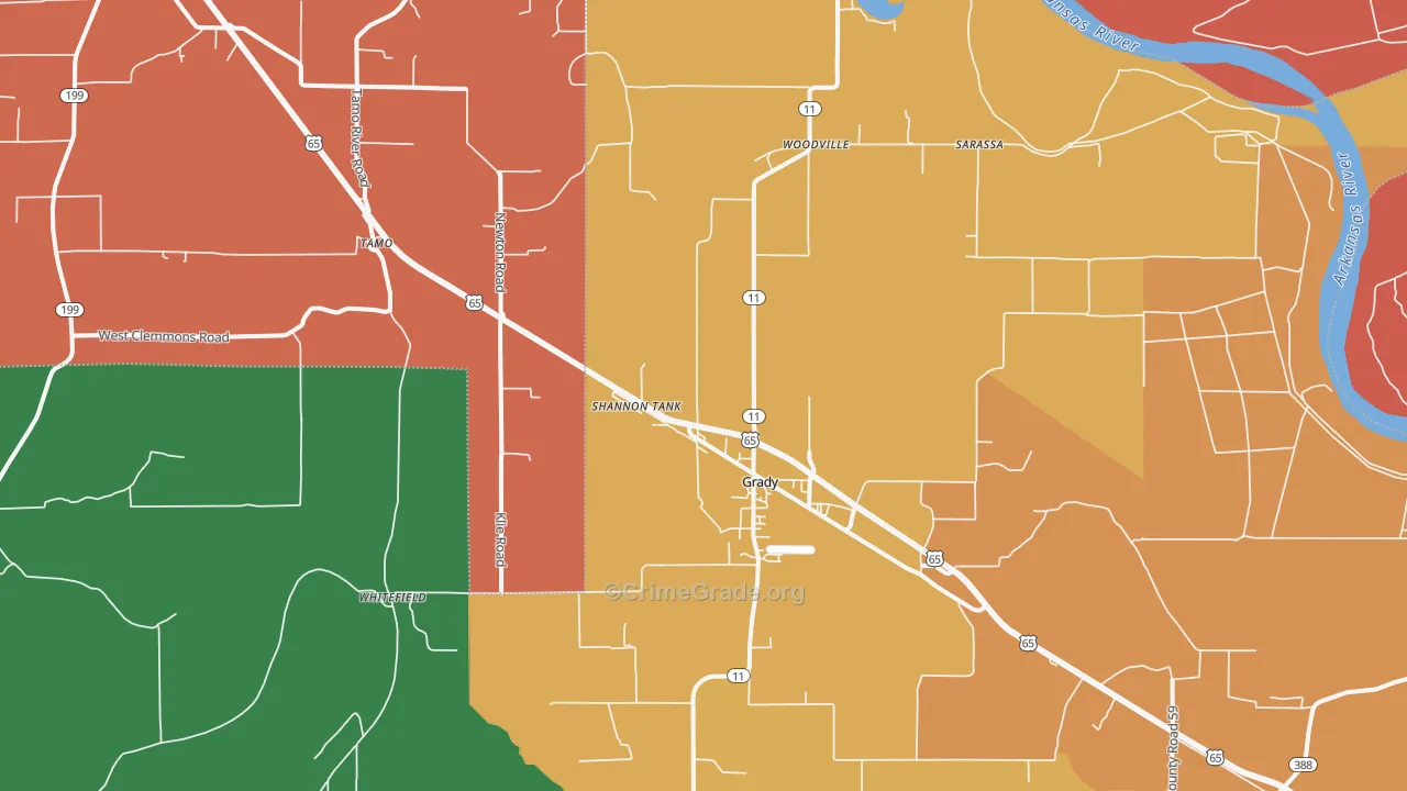 Grady, AR Map of Vehicle Theft Rates