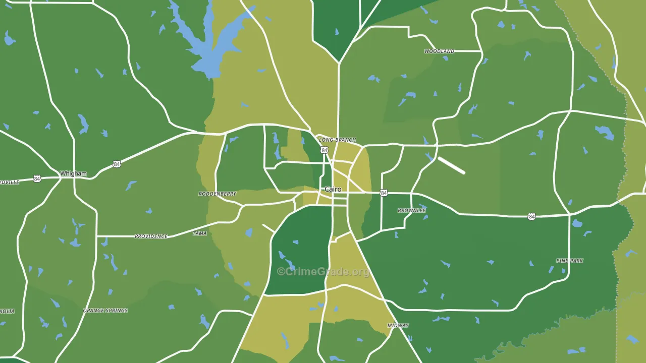 Grady County, GA Map of Vehicle Theft Rates