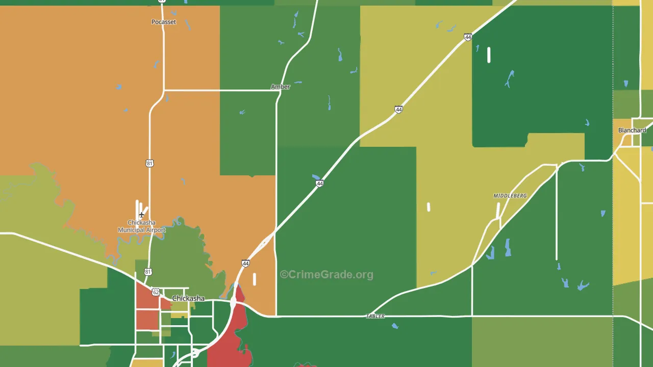 Grady County, OK Map of Vehicle Theft Rates