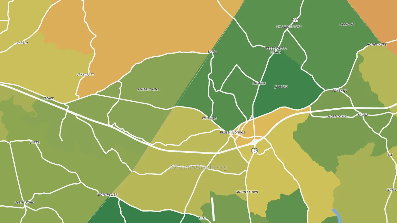 Gradyville, KY Map of Vehicle Theft Rates