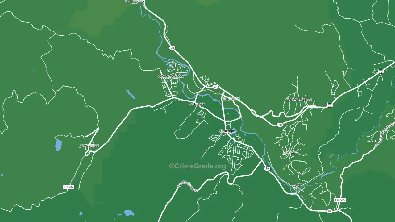Graeagle, CA Map of Vehicle Theft Rates