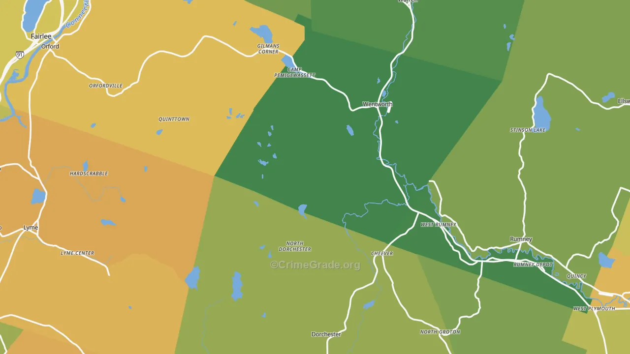 Grafton County, NH Map of Vehicle Theft Rates