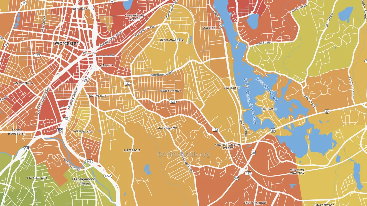 Grafton Hill, Worcester, MA Map of Vehicle Theft Rates