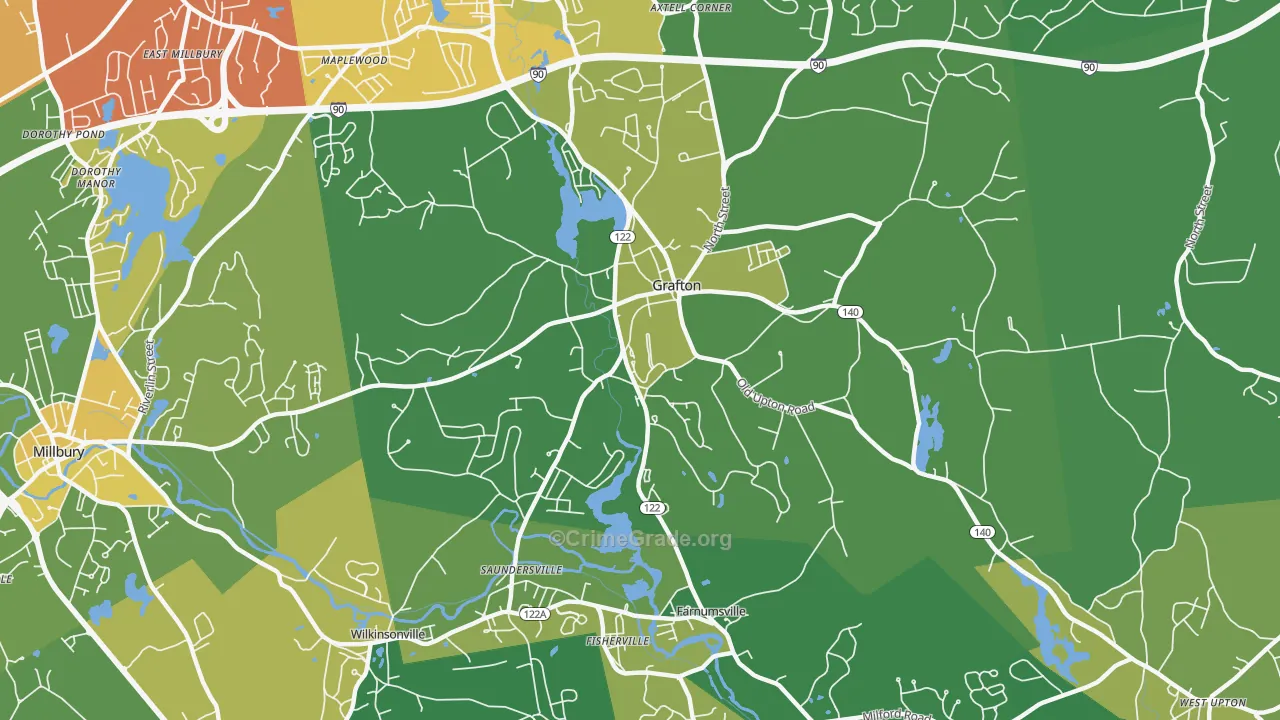 Grafton, MA Map of Vehicle Theft Rates