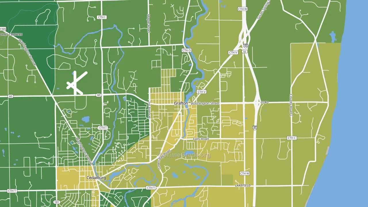 Grafton, WI Map of Vehicle Theft Rates