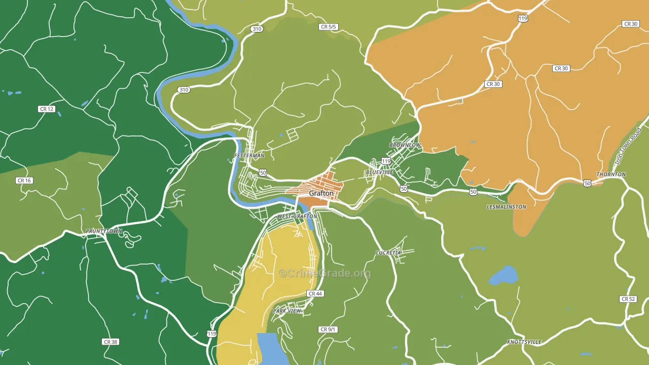 Grafton, WV Map of Vehicle Theft Rates