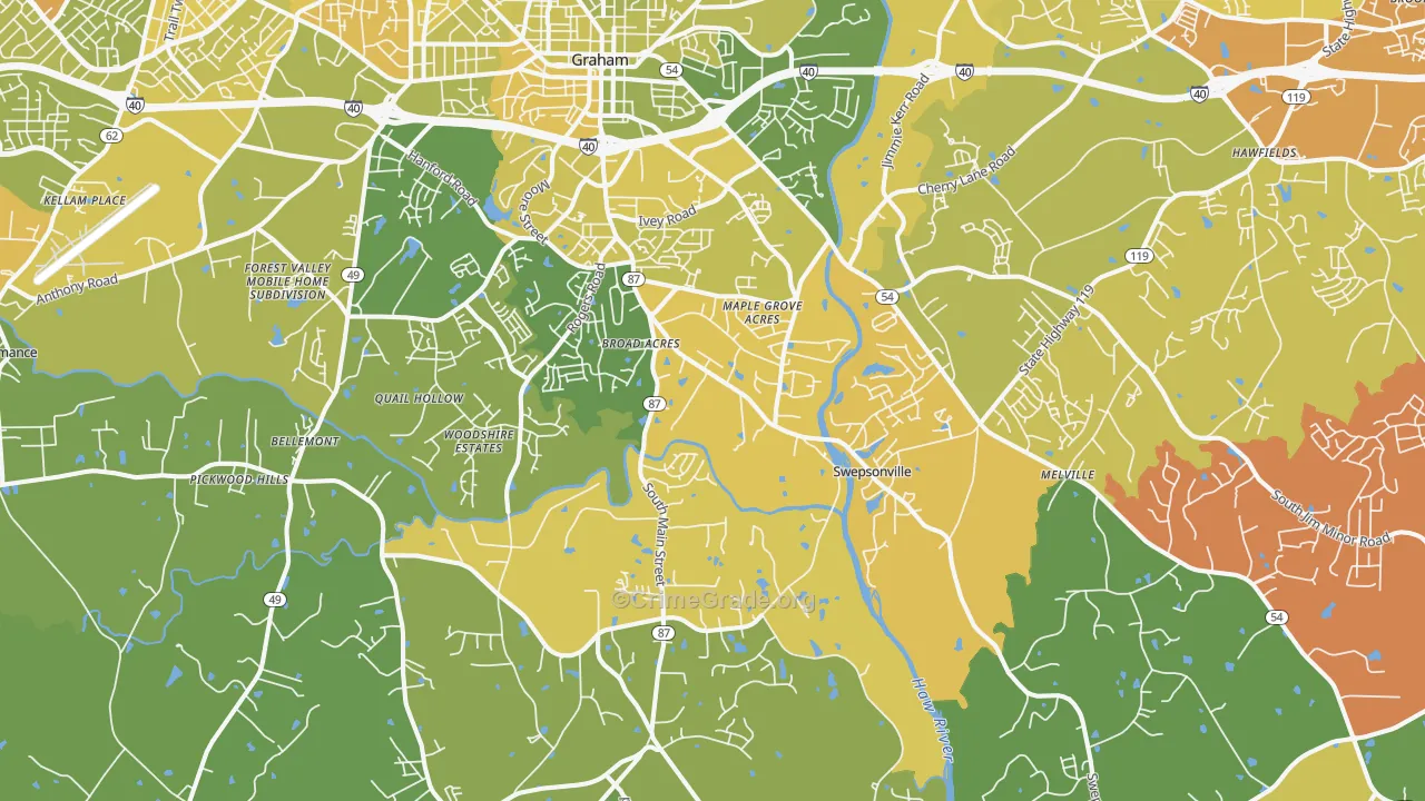 Graham, NC Map of Vehicle Theft Rates