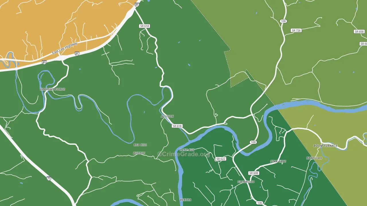 Grahams Forge, VA Map of Vehicle Theft Rates