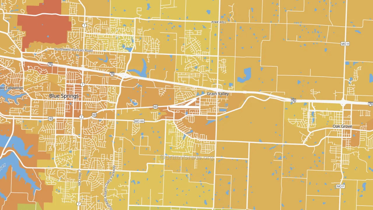 Grain Valley, MO Map of Vehicle Theft Rates