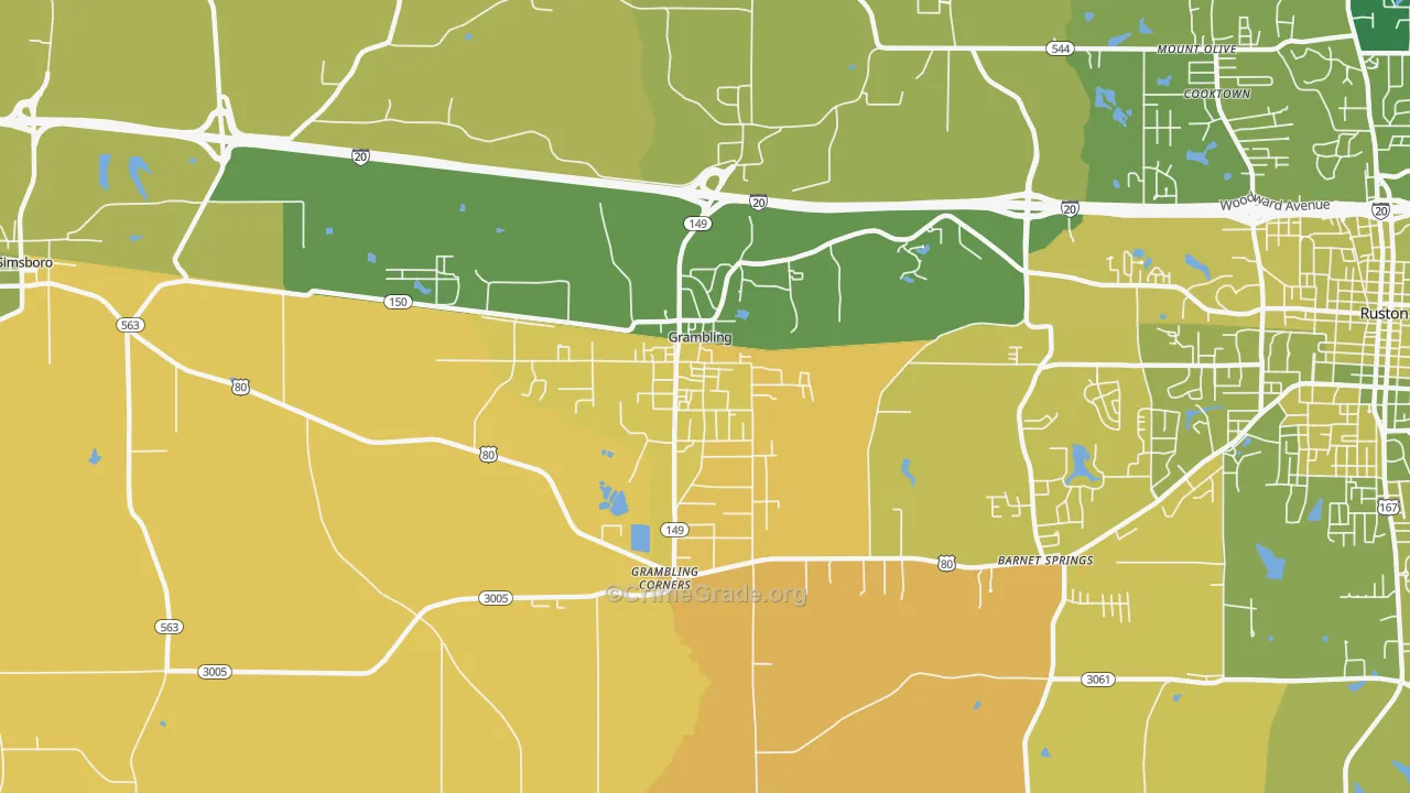 Grambling, LA Map of Vehicle Theft Rates