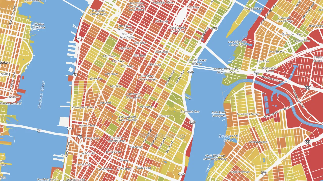 Gramercy, Manhattan, NY Map of Vehicle Theft Rates