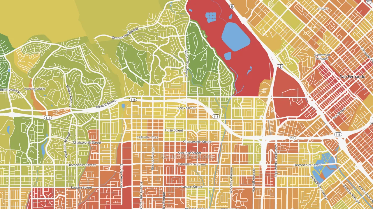 Granada Hills, CA Map of Vehicle Theft Rates