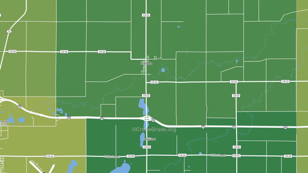 Granada, MN Map of Vehicle Theft Rates