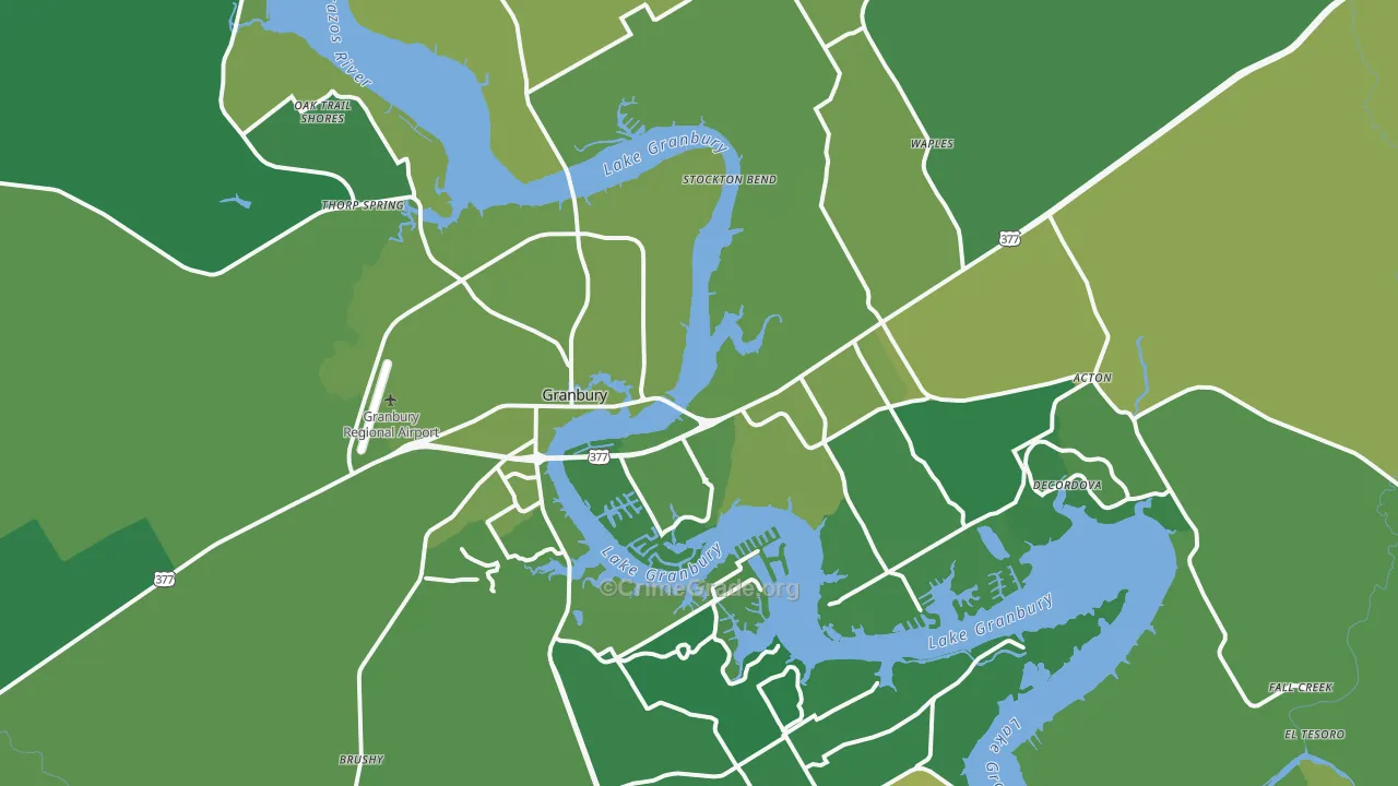 Granbury, TX Map of Vehicle Theft Rates