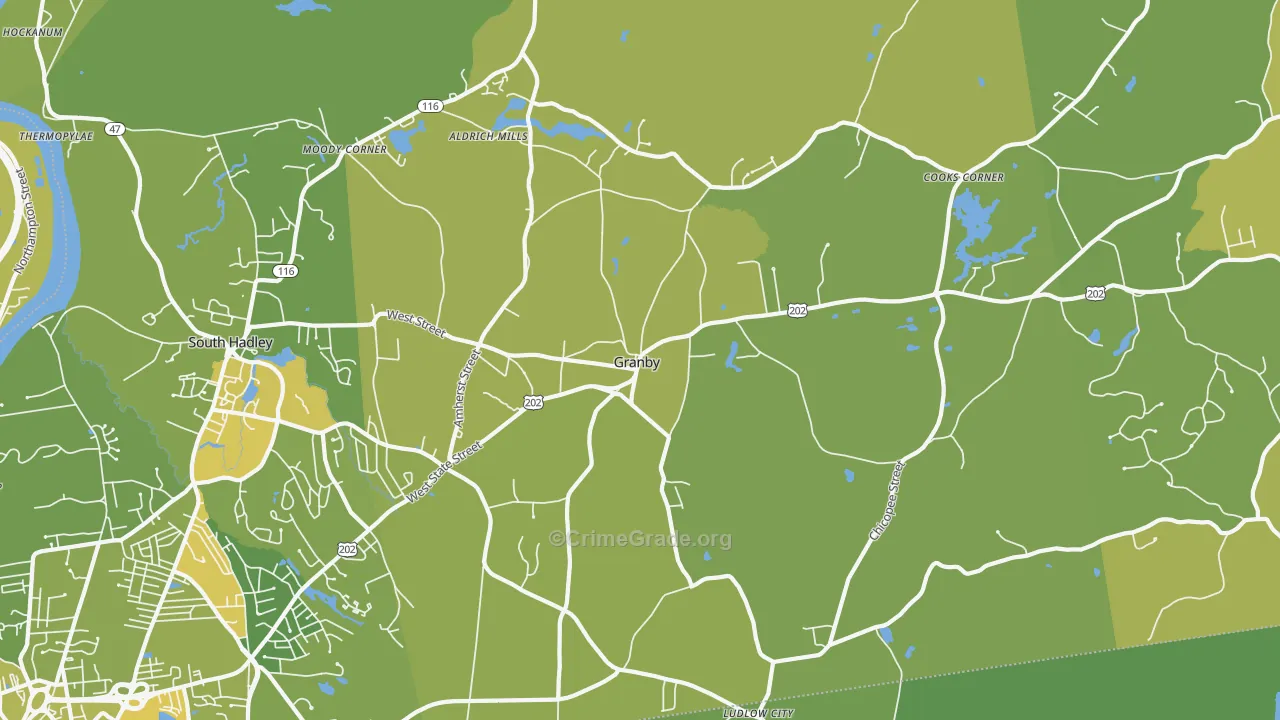 Granby, MA Map of Vehicle Theft Rates
