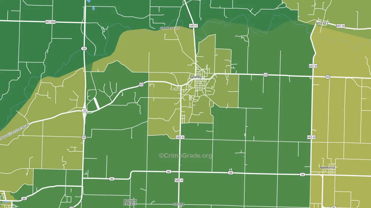 Granby, MO Map of Vehicle Theft Rates