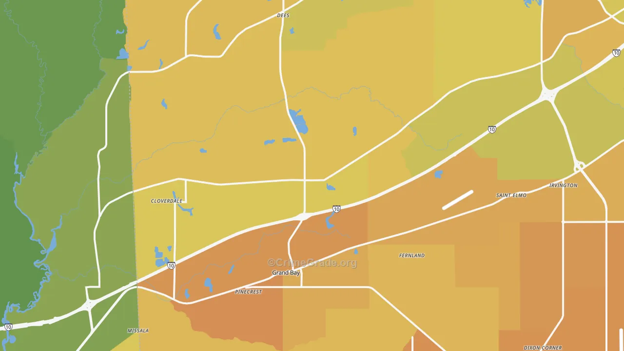 Grand Bay, AL Map of Vehicle Theft Rates