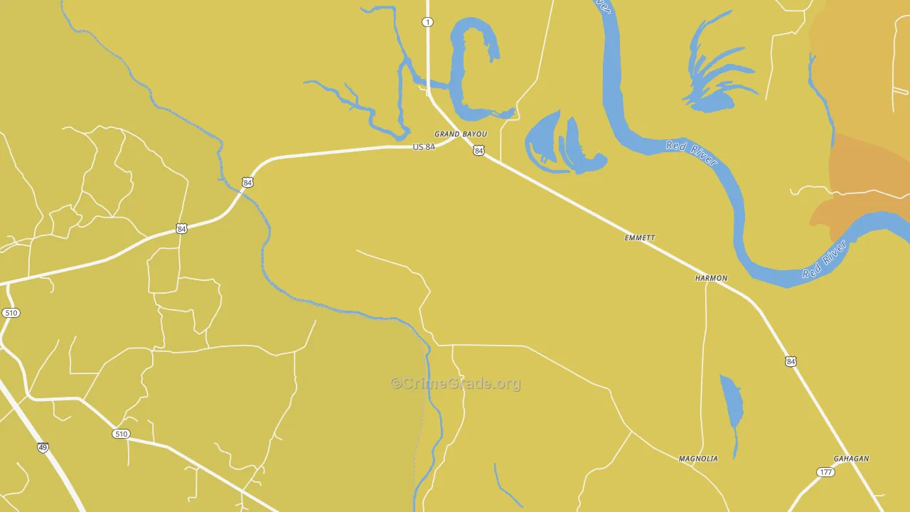 Grand Bayou, LA Map of Vehicle Theft Rates