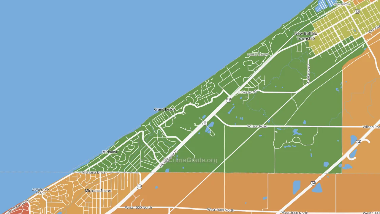 Grand Beach, MI Map of Vehicle Theft Rates