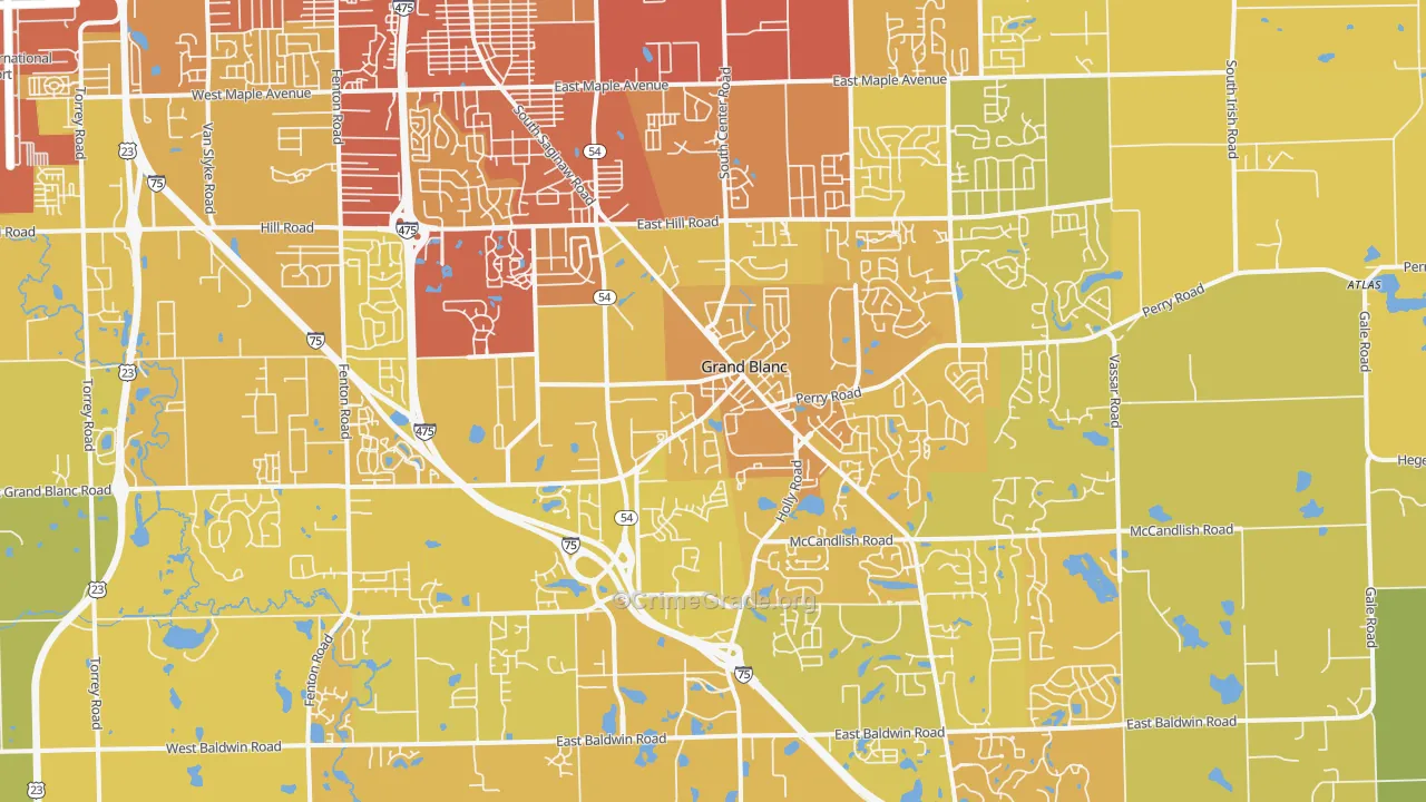 Grand Blanc, MI Map of Vehicle Theft Rates